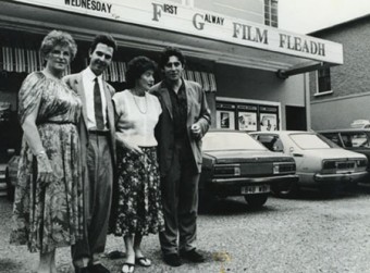Ronnie Masterson, Christopher Young, Lelia Doolan and Gabriel Byrne at the first Galway Film Fleadh (1989)