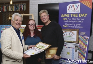 Peter Martin ( left) owner of My Calendar with school teachers Niamh Kelly Smith and Michael Gallagher at the launch of My Calendar - the creative service tailored for school children that puts the Fun into FUNdraising. Photo:-Mike Shaughnessy