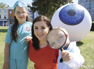 S&iacute;le Seoige joined in Eyre Square on Wednesday with mini medics Mikela and Matthew Mulevvn for the launch of Sightsavers Ireland&rsquo;s new Missed Moment campaign.  
Photo:-Mike Shaughnessy.