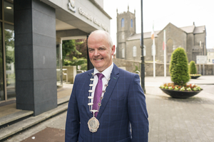 Cllr Blackie Gavin with the chain of office after being elected as the new Cathaoirleach of the Castlebar Municipal District. Photo: Keith Heneghan 