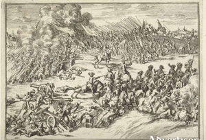 A Dutch contemporary engraving of the battle of Aughrim - probably the moment of Mackay&rsquo;s charge.