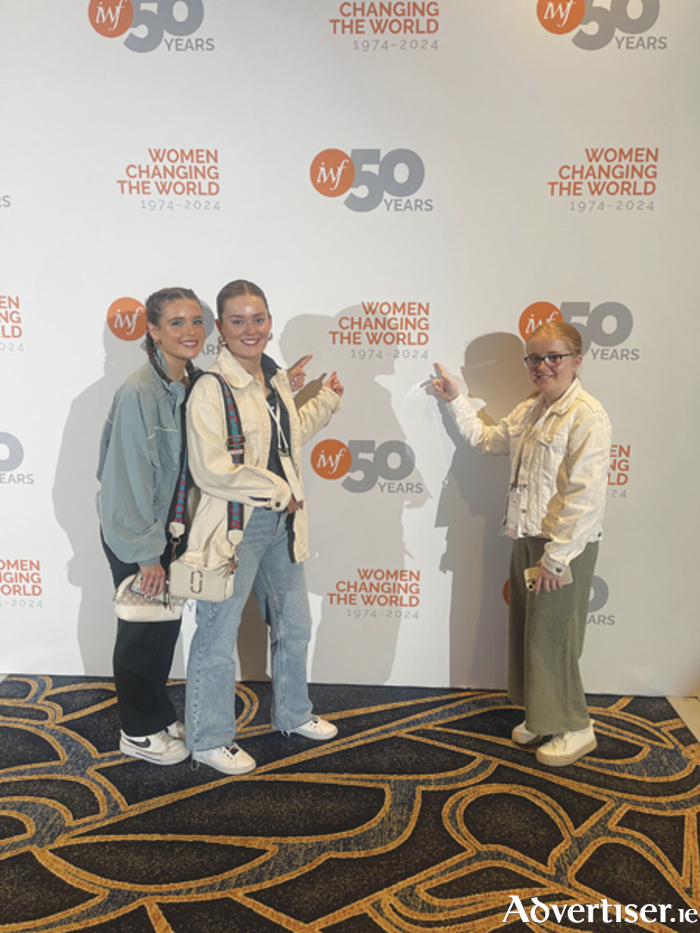 Moate CS students Meabh O Shea, Evie Nugent, Eva Donlon, showcased their award winning Junk Kouture design during the World Leadership Conference and Gala from May 15-17.