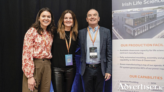 Pictured at the recently hosted IPG Polymer Conference in the Hodson Bay Hotel were, Eimear O’Rourke, Aoife McDonnell and Declan O’Rourke of Irish Life Sciences Athlone 
