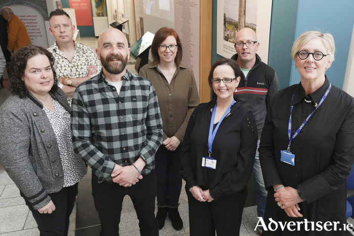 Galway City Museum team at the launch of Surrounded by Stone: Back row left to right: Brendan McGowan, Helen Bermingham and Eoin O'Neill. Front row, left to right: Angela Breslin, Damien Donnellan, Ríona Egan and Eithne Verling