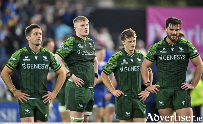 Connacht players dejected  after their side's defeat against Leinster in the United Rugby Championship match at the RDS Arena in Dublin. 