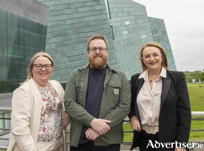 Cait Noone, ATU, Jp McMahon, Food on The Edge Founder and owner of Anair Restaurant, and Jacinta Dalton, Head of Culinary Arts & Service Industries, ATU Galway, at the Launch of Food On The Edge 2024 which took place in ATU Galway. Photo: Andrew Downes, xposure.