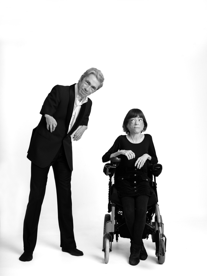 Actors Mat Fraser and Liz Carr who play philosopher Pete Singer and activist Harriet McBride in Unspeakable Conversations by Christian O’Reilly. The play was commissioned by Maura O'Keefe (Once Off Productions) and Paul Fahy, Creative Director of the GIAF. 
