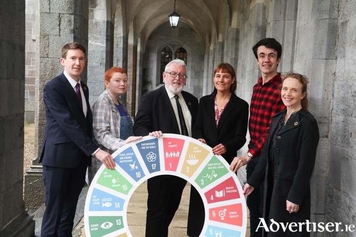 Dr Richard Manton, Director of Sustainability; Molly Hickey; Professor Pól Ó Dochartaigh, former Deputy President and Registrar and Chair of the University Sustainability Advisory Board; Michelle O’Dowd Lohan, Community and University Sustainability Officer; Peter O’Neill; and Dr Alma Clavin, Lecturer in Sustainability and Education for Sustainable Development. Credit - Aengus McMahon