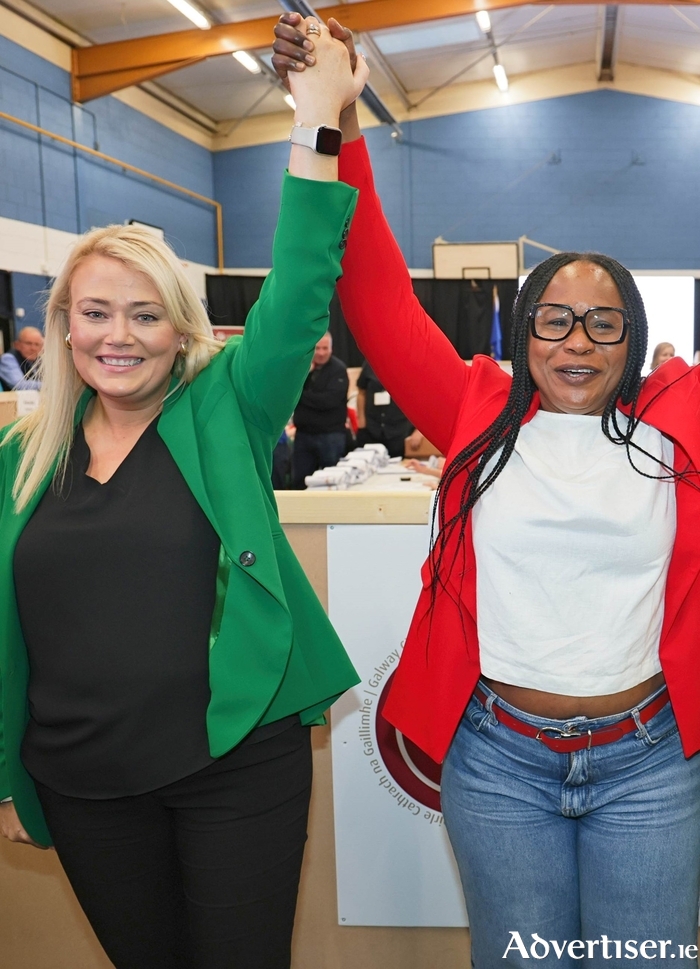 First time councillors Josie Forde (FF) in green, with Helen Ogbu (Lab) in red, are set to be members of a FF-Lab-SF-Ind coalition in the Galway City Council