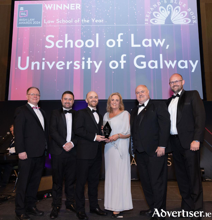 Richard Hammond S.C., Head of the Judging Panel, Liam Gleeson, Ireland's Blue Book, with Dr Brian Tobin, Deirdre Callanan, Dr Conor Hanly and Dr Andrew Forde from University of Galway’s School of Law. Credit - Paul Sherwood.