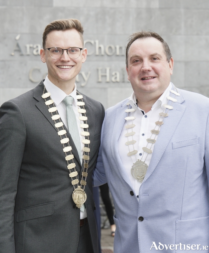 Newly elected Caithaoirleach of Galway County Council Cllr Albert Dolan with leas Chaithaoirleach Cllr Ollie Turner, pictured at the council's AGM last Friday. Photo: Mike Shaughnessy.