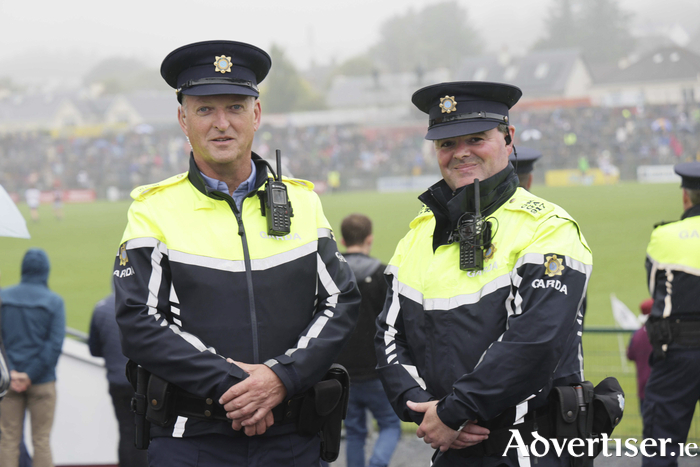 Reserve Garda Mike Ryan (L) with Reserve Garda Alan Burke on duty at Pearse Stadium last Saturday. [Photo: Mike Shaughnessy] 