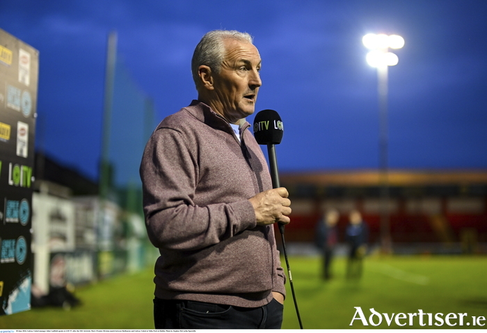 Galway United manager John Caulfield speaking to the press. [Photo: Stephen McCarthy]