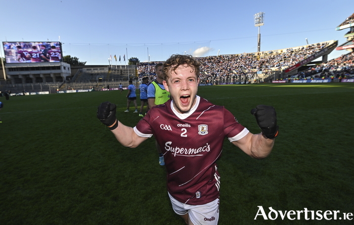 Johnny McGrath of Galway celebrates after the GAA Football All-Ireland Senior Championship quarter-final match between Dublin and Galway at Croke Park in Dublin. Photo by Stephen McCarthy/Sportsfile