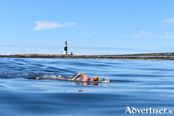 Fergal Somerville passing Fardurris Point Lighthouse on Inis Oírr when he circumnavigated Aran's smallest island in 2020.