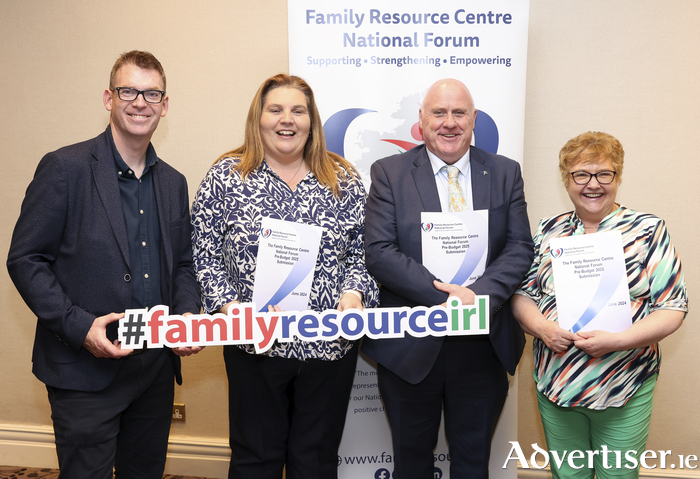 Photographed at the launch of the Family Resource Centre National Forum’s pre-Budget submission in Buswells Hotel were Fergal Landy CEO of FRCNF, Galway; Louise Moran, Boyle FRC, Roscommon; Noel Grealish TD; and Mary Jackson, Tacu Ballinrobe FRC, Mayo. 