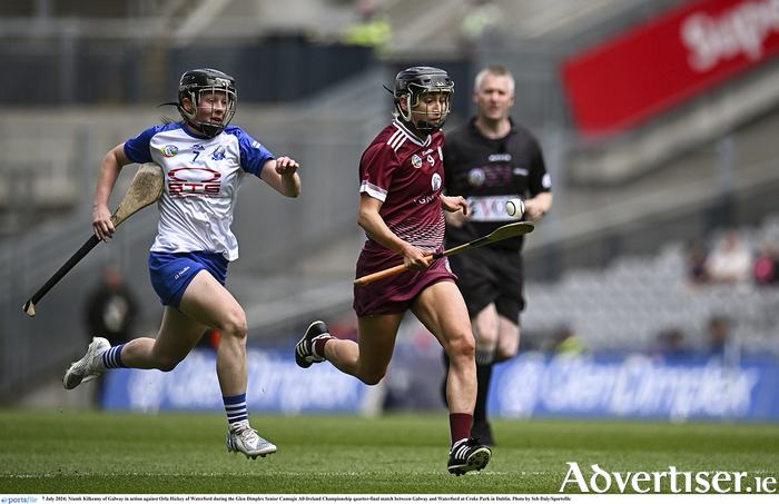 Niamh Kilkenny of Galway on the charge during the quarter-final match between Galway and Waterford at Croke Park in Dublin. 