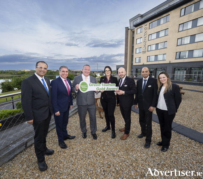 Stefan Lundstrom, General Manager, The Galmont Hotel & Spa, congratulating the Hotels Green Committee on achieving Green Tourism Gold Award
Pictured are Khalid Zeroual, Andrew Keane, Stefan Lundstrom, Antonia Cosic, Robert Mordasan, Leo Decosta and Thais Heringer.