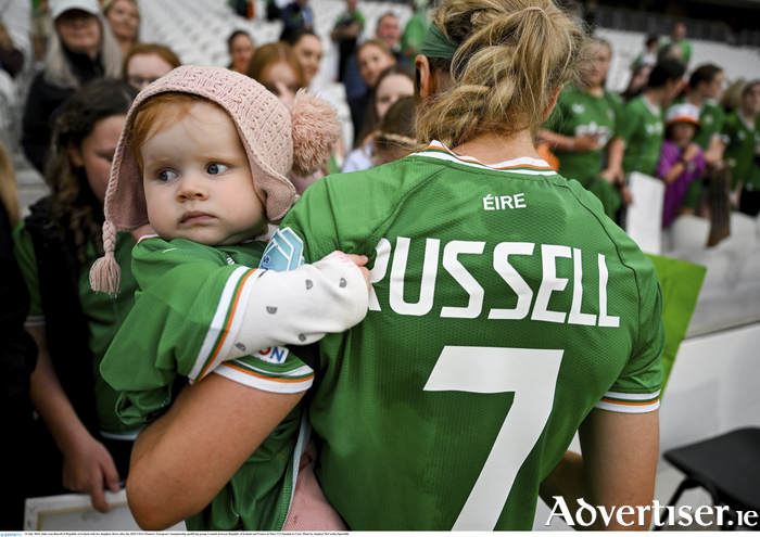 Julie-Ann Russell of Galway United and the Republic of Ireland with her daughter Rosie.