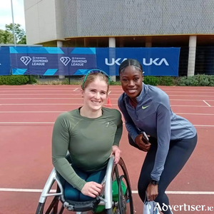 Shauna Bocquet, Craughwell AC (left), has been selected for the Paralympics. Pictured here with Rhasidat Adeleke at the Diamond League.