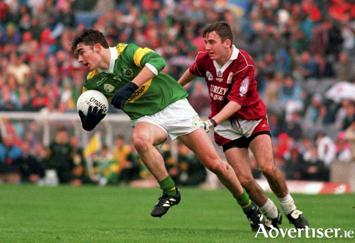 18 September 1994; Barry O'Shea of Kerry is tackled by John Concannon of Galway during the All-Ireland Minor Football Championship Final betweeen Kerry and Galway at Croke Park in Dublin. Photo by Brendan Moran/Sportsfile