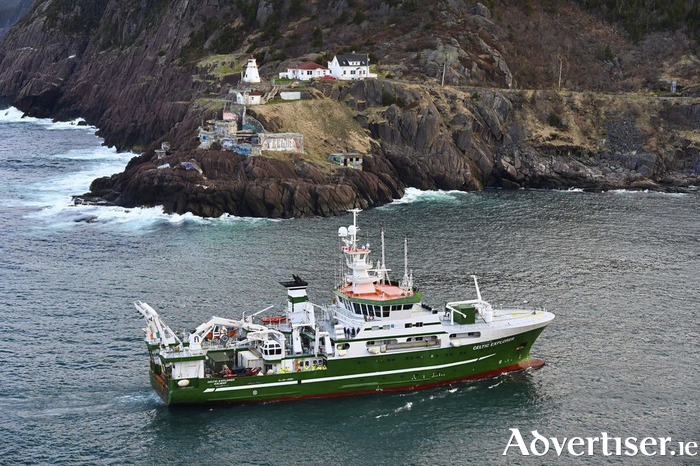 The RV Celtic Explorer entering St John's Harbour in Newfoundland, where 16 Canadian scientists embarked for a three week research expedition to the Labrador Sea. Photo: Len Cowley.