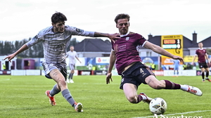 United will face league strugglers Dundalk tomorrow night. Pictured is Robert Slevin of Galway United in action against Waterford. Photo by Piaras &Oacute; M&iacute;dheach/Sportsfile