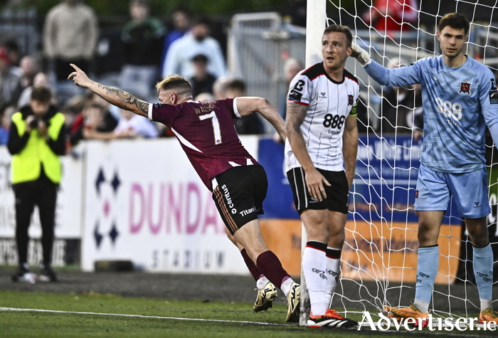 Stephen Walsh of Galway United celebrates scoring his side's second goal during the SSE Airtricity Men's Premier Division match between Dundalk and Galway United at Oriel Park in Dundalk, Louth. Photo by Piaras Ó Mídheach/Sportsfile