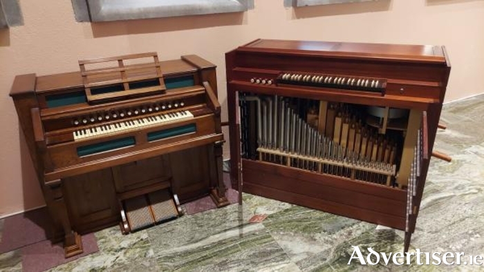 Tonight's concert will combine the harmonium (left) and the organ (right). 