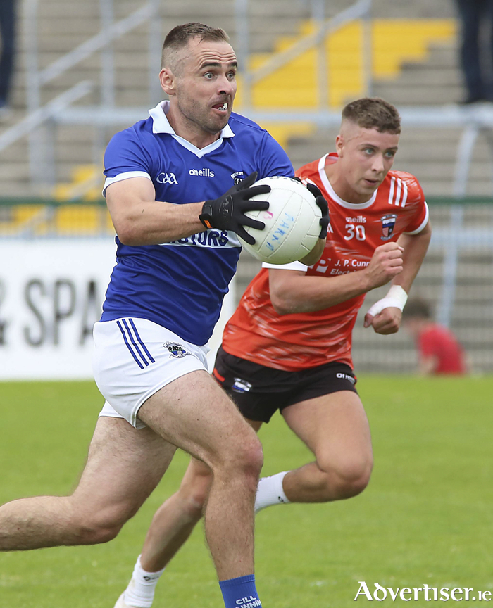 Bearna v Killannin Senior Football Championship game at Pearse Stadium.
Cathal Sweeney, Killannin and Darrach Mac an Choiligh, Bearna. Photograph: Mike Shaughnessy