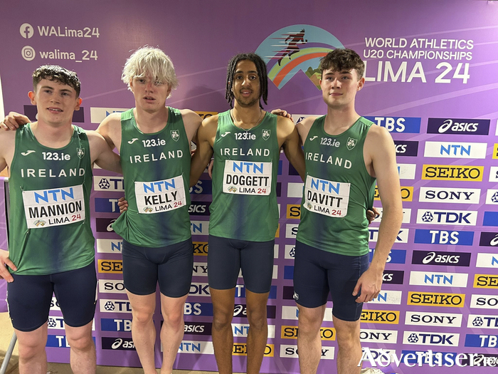 Ireland Mens U20 4x400m Relay team who made the World final last week L to R
Stephen Mannion, Conor Kelly, Sean Doggett, and David Davitt.