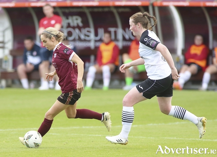 Galway United's Julie-Ann Russell and Keeva Flynn, Sligo Rovers. Photograph: Mike Shaughnessy