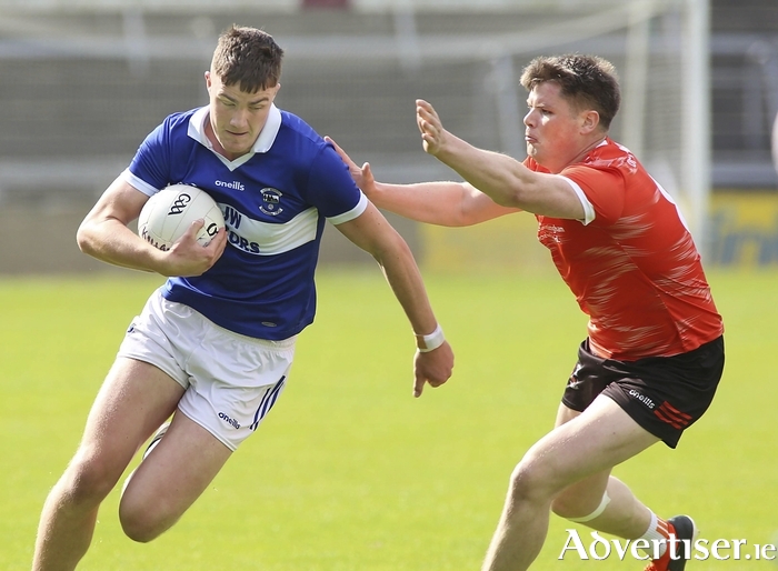 A win for both Bearna and Killannin this weekend will push Milltown into the relegation semi-final.  Pictured are Dara Walsh, Killannin and Caolan Ó Maoileoin, Bearna when the teams clashed recently. Photograph: Mike Shaughnessy