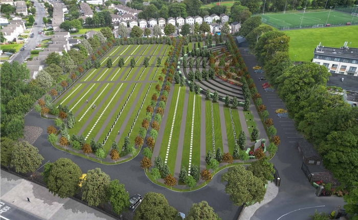 Plans for new cemetery on 'The Jesuits'' football field on Old Dublin Road, next to The Connacht Hotel.