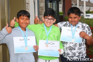 Sahir Hassan, Redan Mozumder and Nafis Hanif at the presentation of awards to Kumon Students in the Menlo Park Hotel on Sunday. Photo: Mike Shaughnessy 8/9/24