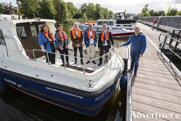 Pictured at the launch are Anne Rabbitte T.D.  Minister of State, Marie Healy Fáilte Ireland, Phil Cargil, Éanna Rowe Waterways Ireland, Eoghan O’Brien Department of Housing, Local Government and Heritage, Cllr Ivan Canning and Paddy Mathews Fáilte Ireland. Photo:Andrew Downes, xposure