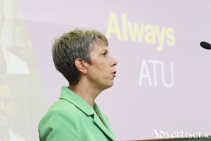 Dr Orla Flynn, ATU President speaking at the launch of the Atlantic Technological University Alumni network. Photo: Mike Shaughnessy