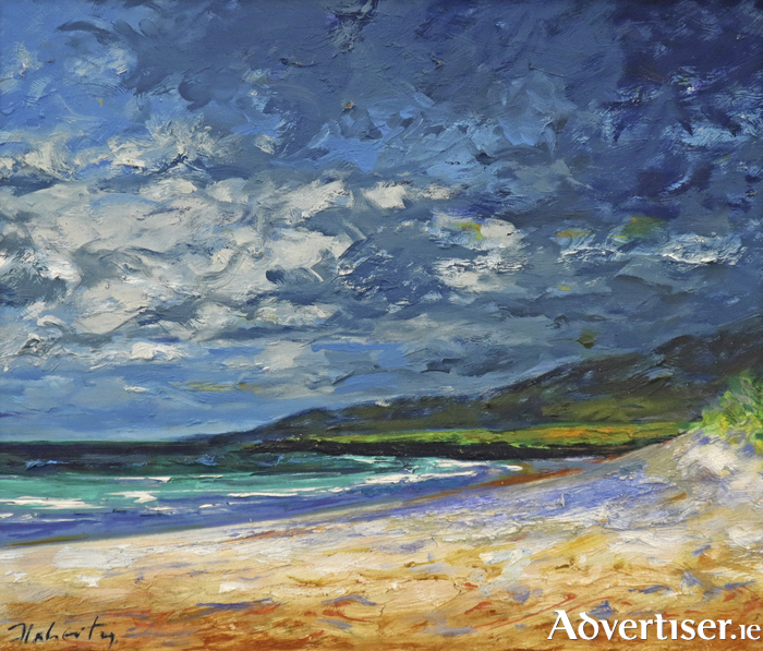 Low Tide, Ballygluin. Oil on board, by Michael Flaherty