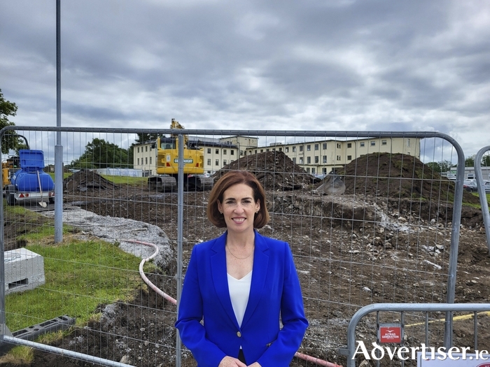 Minister Hildegarde Naughton at the site of the interim surgical hub at Merlin Park.