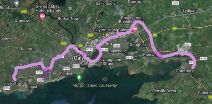 Proposed c21km route for Very Light Rail in Galway