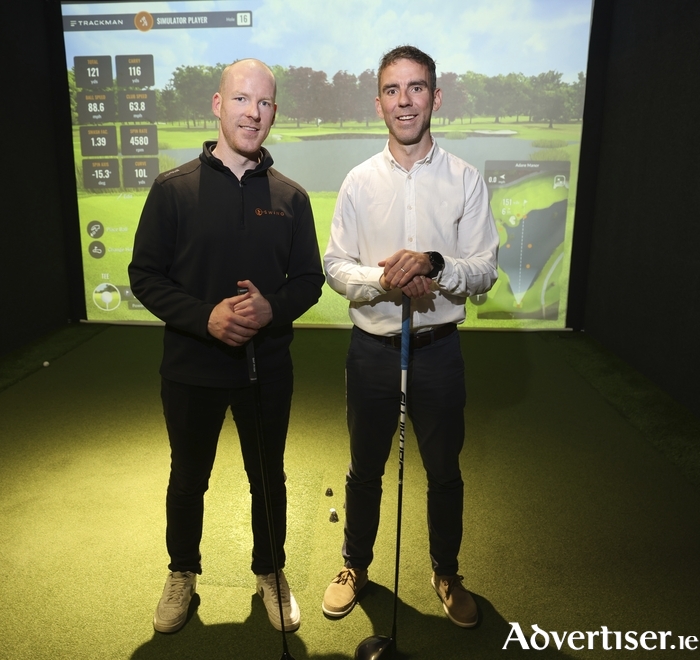 Tom and Ross Monaghan of Luasca Golf, Oranmore at the Luasca Golf, Oranmore corporate night recently. Photo: Mike Shaughnessy.