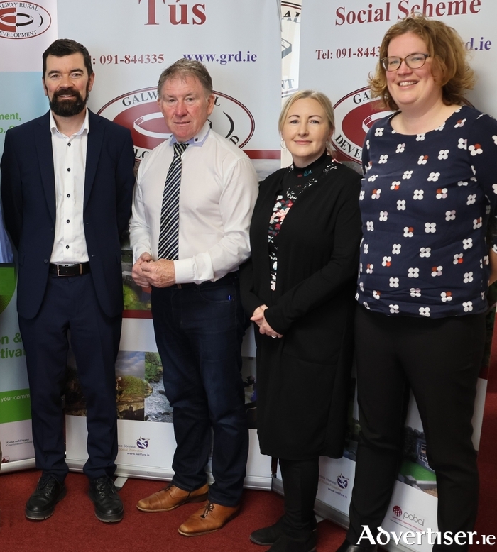 (L to R)  Minister Joe O’Brien, Chairperson of GRD Cllr Pete Roche, SICAP Community Development Officer Karyn Gavin, and SICAP Senior Manager Dr Anne Cassidy.