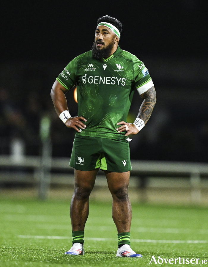 Bundee Aki of Connacht during the United Rugby Championship match between Connacht and Leinster at Dexcom Stadium in Galway. Photo by Brendan Moran/Sportsfile