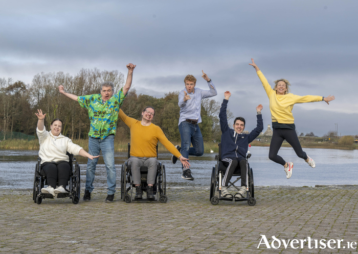 The six-strong cast was announced as (from left) Sorcha Curley, Peter Kearns,  Ferdia MacAonghusa, Mark Fitzgerald, Eric Fitzgerald, and Julie Sharkey  in Galway ahead of an Irish tour of the award-winning play No Magic Pill by Christian O’Reilly, inspired by Martin Naughton, leader of the disability rights movement in Ireland (who passed away in 2016).