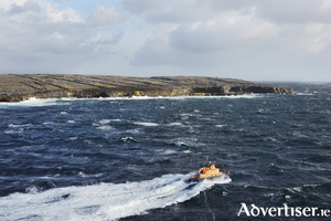 Aran Islands severn class lifeboat David Kirkaldy 17-06. Aerial shot taken from Irish Coastguard helicopter