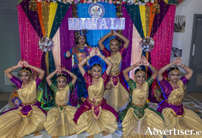 Pictured at the Indian Cultural and Sports Community Galway Diwali celebration were: Back: Marisa Treesa Renjith and Supriya B.
Front: Iniyaa Kirubasankar, Ardia Nair, Maansi Kotagi, Mary Ann Renjith and Shradha Sreejith. Photo: Murtography