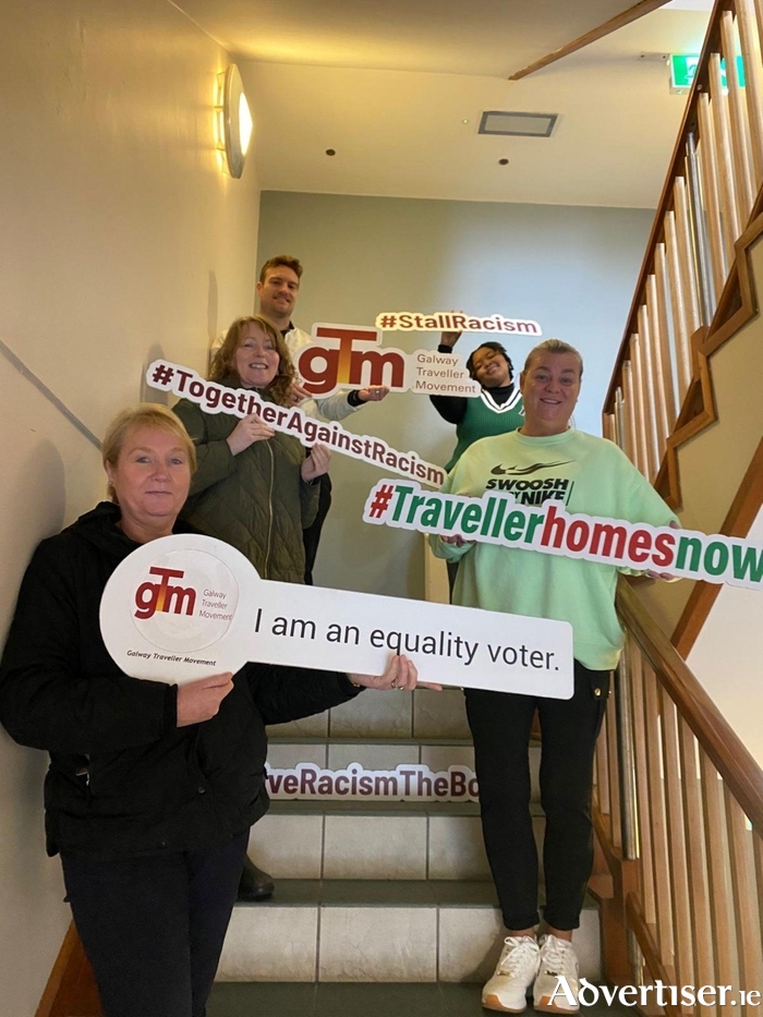 Galway Traveller Movement launch election manifesto. Spokesperson Nora Corcoran, front left, with her colleagues: Nora Mongan, Community Worker,  Siobhán Joyce,  Community Employment Supervisor, Bernie Mc Donagh, Community Health Worker and Zelda Moyo, Community Employment participant.