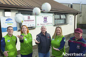 Gary Casey (left) and Claire Quinn, St James&rsquo; GAA with Jason Craughwell Galway Sports Partnership, Olga Concar- Murphy and Tomas Frain, St James&rsquo; GAA Club at the launch of the GAA Healthy Club on Saturday. 
