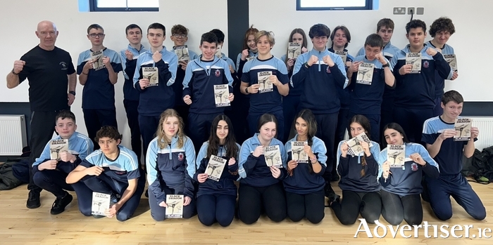 TY students of Archbishop McHale College pictured with professional mixed martial artist and Black Dragon chief coach Pete Foley.