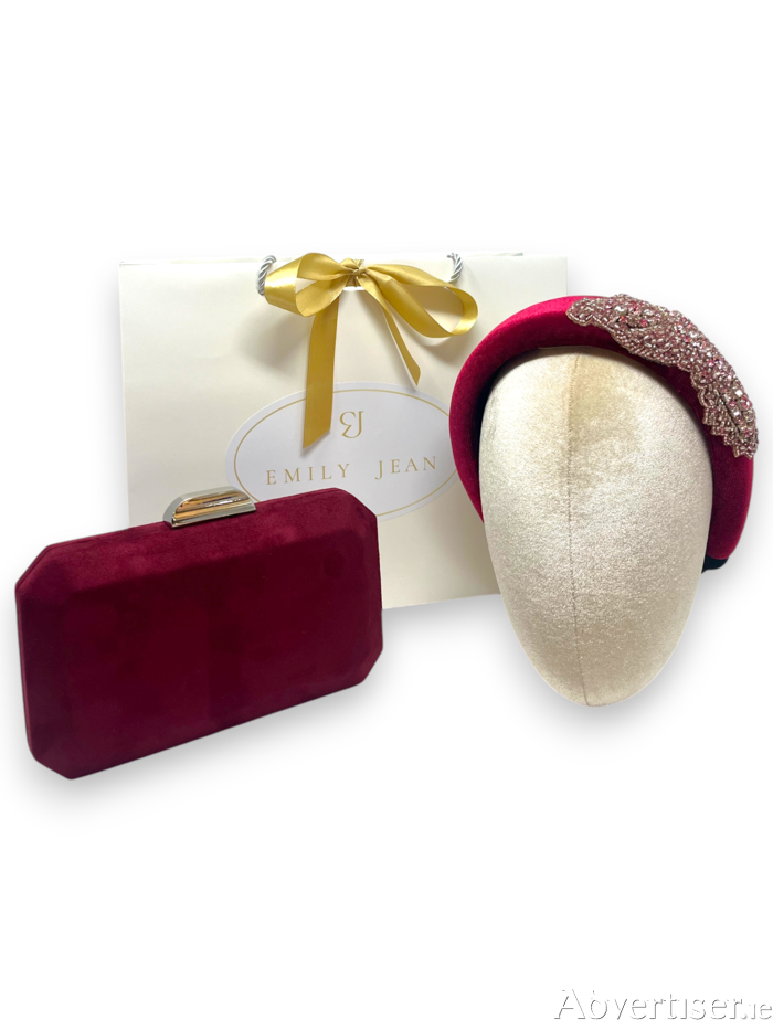 Clutch and headband set offered at Emily Jean Atelier